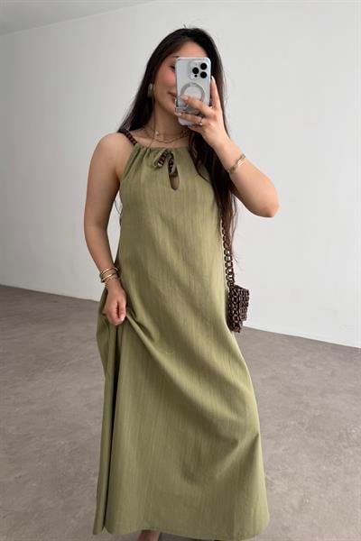 Premium Boncuk Askılı Elbise Çağla 