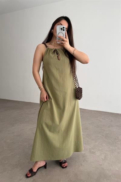 Premium Boncuk Askılı Elbise Çağla 