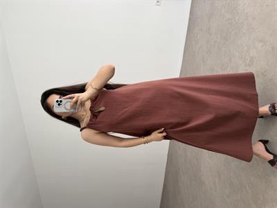 Premium Boncuk Askılı Elbise Mürdüm