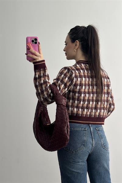 Premium Bordo Desenli Gold Düğmeli  Hırka