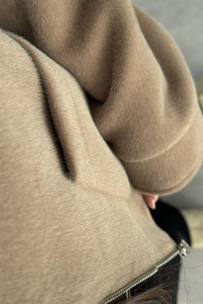 Premium Cep Detaylı Tüy Dokulu Kahve Ceket