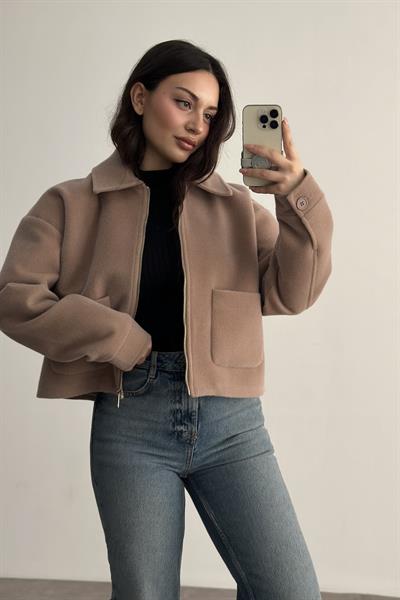 Premium Cep Detaylı Tüy Dokulu Taş Ceket 