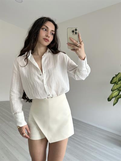 Premium Çizgi Detaylı Beyaz Tensel Gömlek