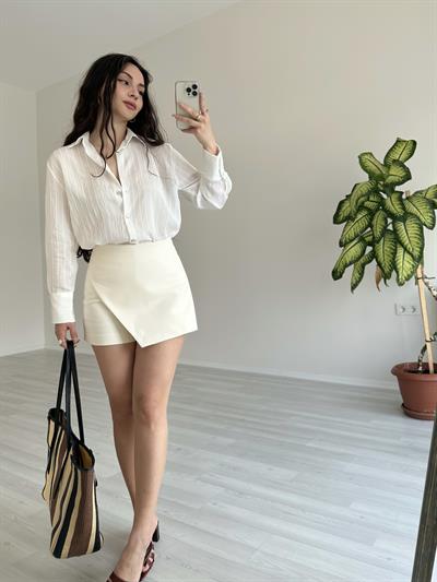 Premium Çizgi Detaylı Beyaz Tensel Gömlek