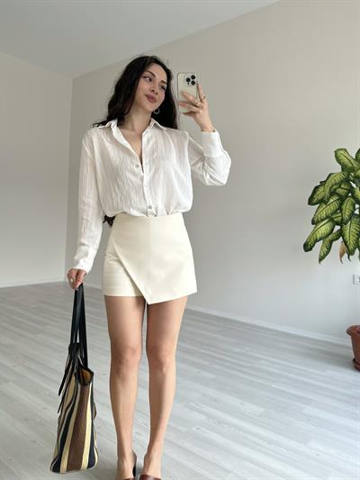 Premium Çizgi Detaylı Beyaz Tensel Gömlek