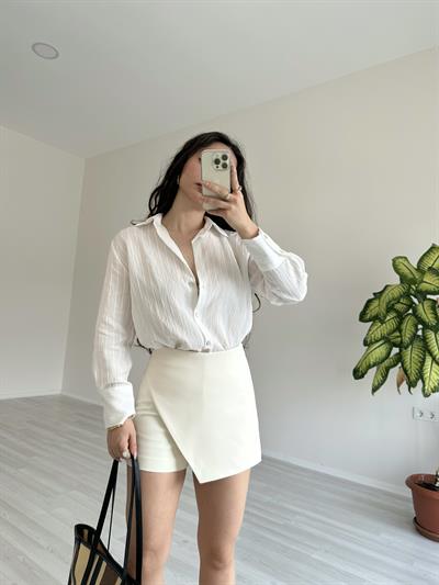 Premium Çizgi Detaylı Beyaz Tensel Gömlek