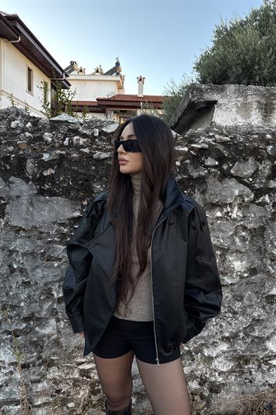 Premium Crocodile Siyah Deri Ceket