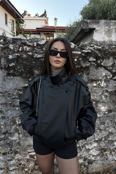 Premium Crocodile Siyah Deri Ceket