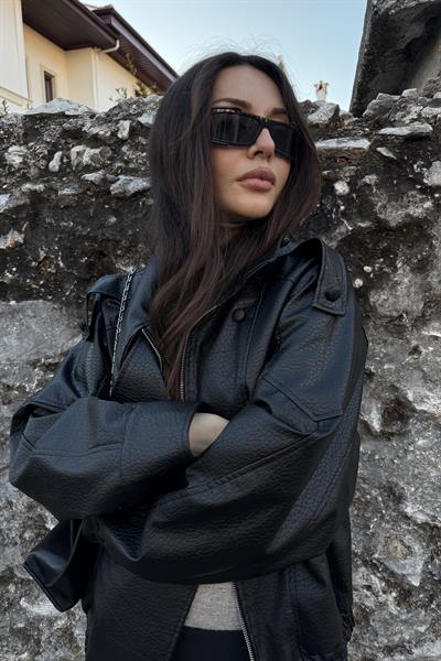 Premium Crocodile Siyah Deri Ceket