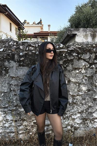 Premium Crocodile Siyah Deri Ceket