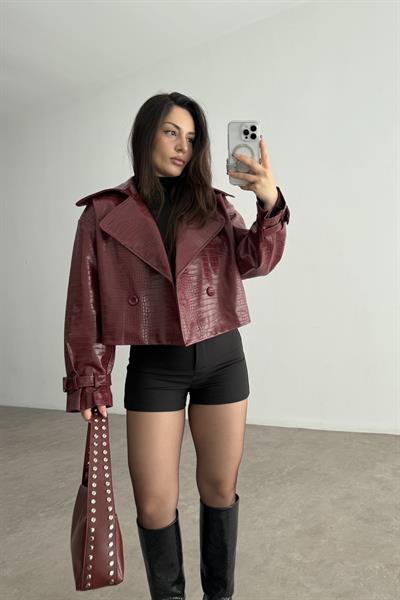 Premium Croko Bordo Deri Ceket