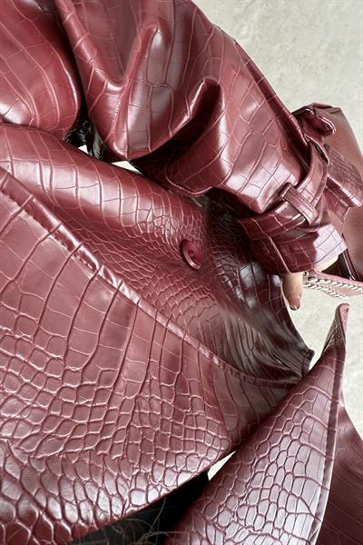 Premium Croko Bordo Deri Ceket