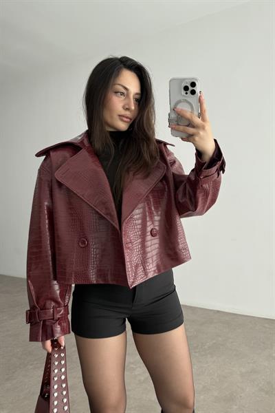 Premium Croko Bordo Deri Ceket