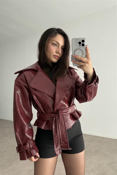 Premium Croko Bordo Deri Ceket