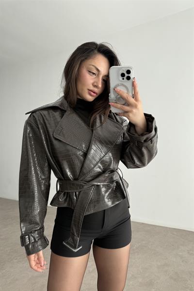 Premium Croko Kahve Deri Ceket