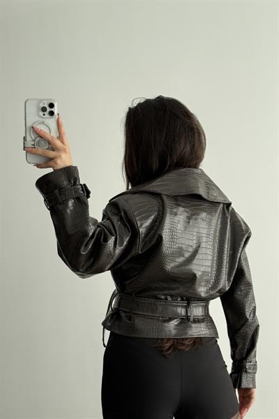 Premium Croko Kahve Deri Ceket