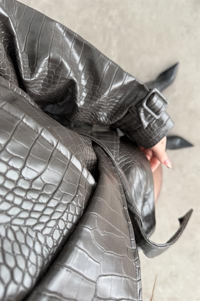 Premium Croko Kahve Deri Ceket