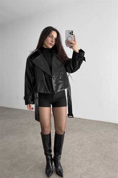 Premium Croko Siyah Deri Ceket