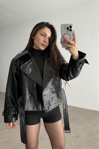 Premium Croko Siyah Deri Ceket