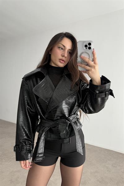 Premium Croko Siyah Deri Ceket