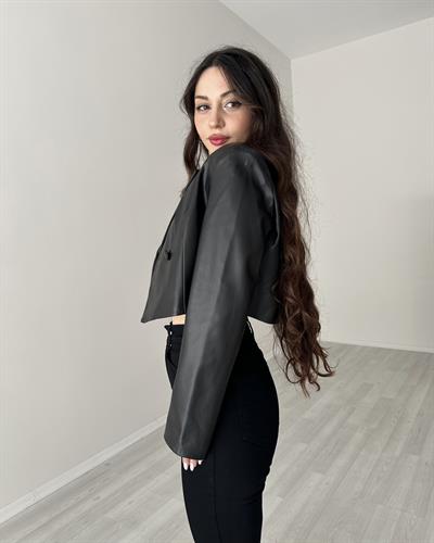 Premium Deri Kısa Blazer Ceket