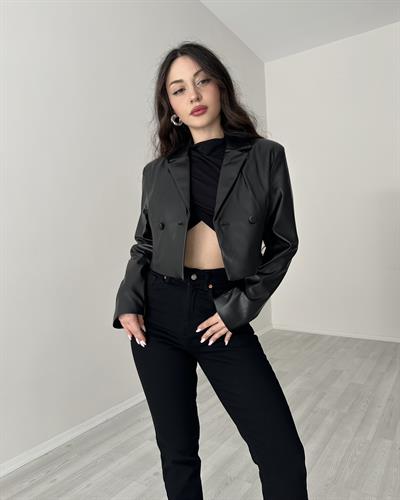 Premium Deri Kısa Blazer Ceket