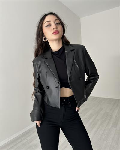 Premium Deri Kısa Blazer Ceket