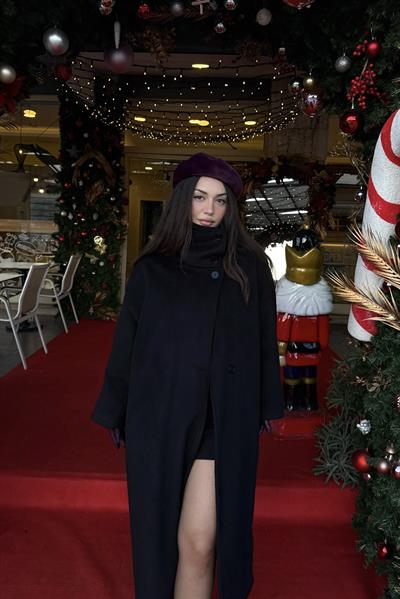 Premium Diana Dik Yakalı Kaşe Kaban Siyah