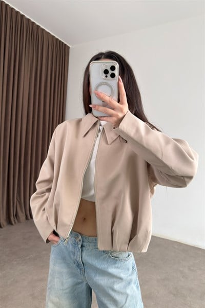 Premium Drapeli Deri Aksesuarlı Taş Ceket