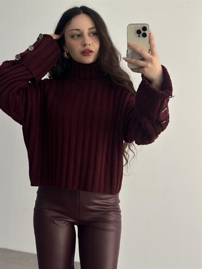 Premium Düğme Detaylı Bordo Kazak