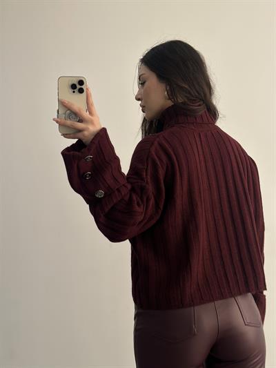 Premium Düğme Detaylı Bordo Kazak