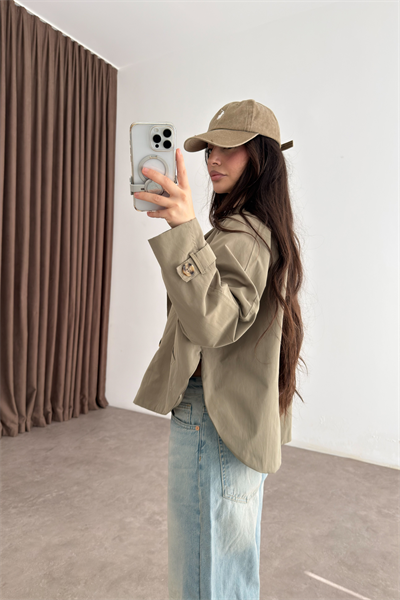 Premium Düğmeli Kısa Haki Trençkot