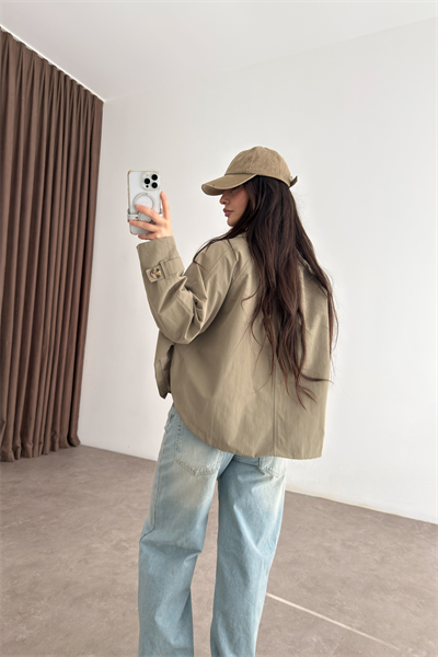 Premium Düğmeli Kısa Haki Trençkot