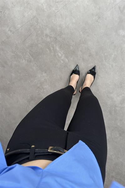 Premium Ekstra Toparlayıcı Kemerli Siyah Tayt Pantolon