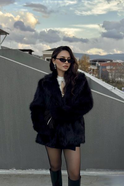 Premium Fancy Uzun Siyah Kürk