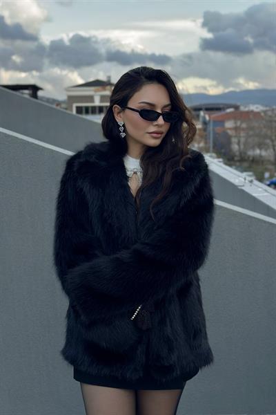 Premium Fancy Uzun Siyah Kürk
