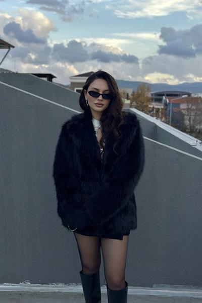 Premium Fancy Uzun Siyah Kürk