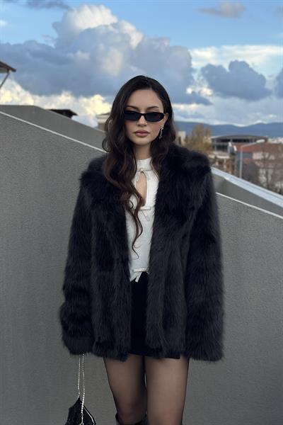 Premium Fancy Uzun Siyah Kürk