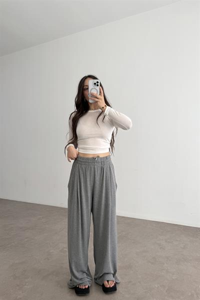 Premium Geniş Kemerli Pileli Pantolon Gri