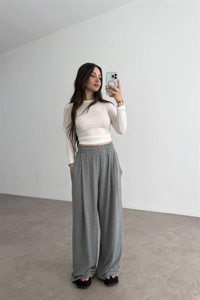 Premium Geniş Kemerli Pileli Pantolon Gri