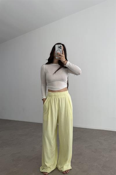 Premium Geniş Kemerli Pileli Pantolon Yellow