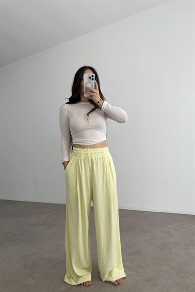Premium Geniş Kemerli Pileli Pantolon Yellow