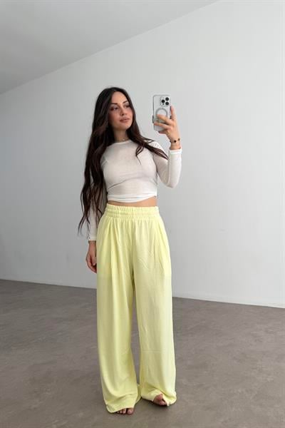 Premium Geniş Kemerli Pileli Pantolon Yellow