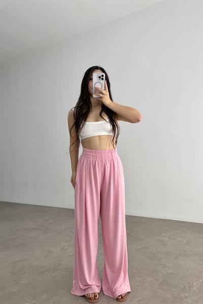 Premium Geniş Kemerli Pileli Pantolon Pink