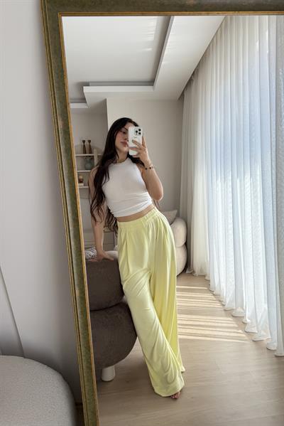 Premium Geniş Kemerli Pileli Pantolon Yellow
