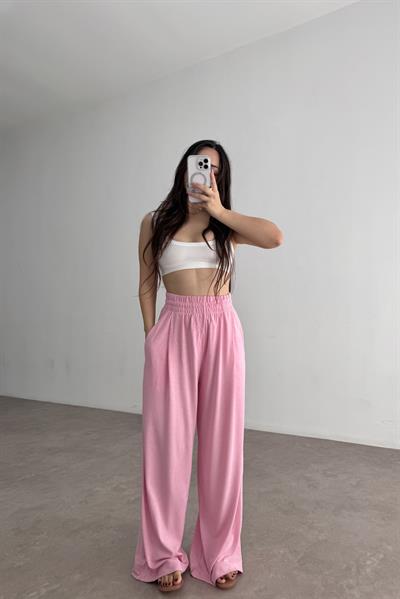 Premium Geniş Kemerli Pileli Pantolon Pink