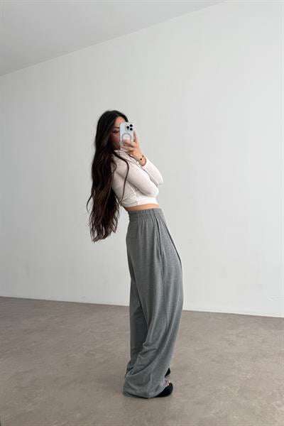 Premium Geniş Kemerli Pileli Pantolon Gri
