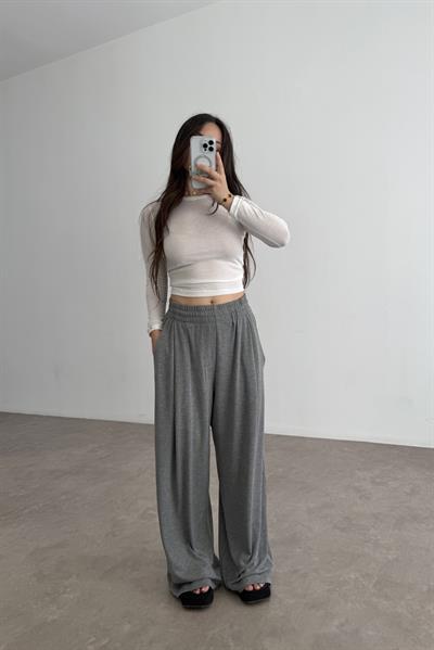 Premium Geniş Kemerli Pileli Pantolon Gri