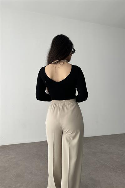 Premium Gold Düğmeli Palazzo Bej