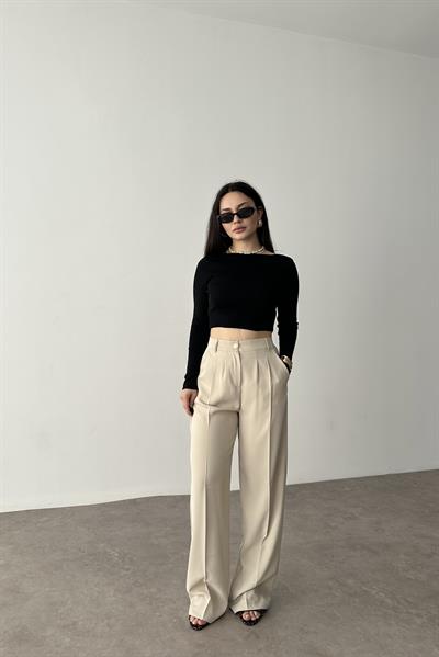 Premium Gold Düğmeli Palazzo Bej